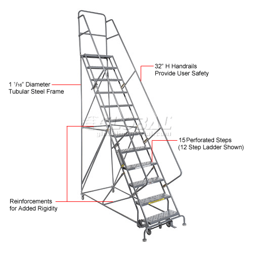 Ladders | Rolling Steel Ladders | 15 Step 24