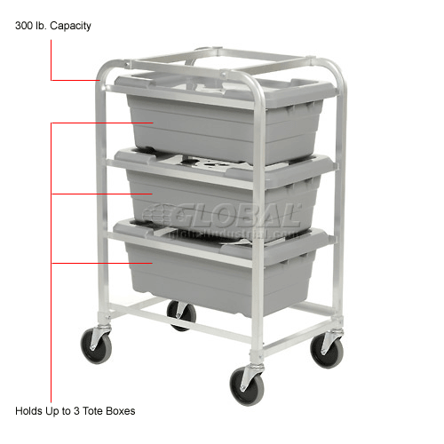 Bins, Totes & Containers TotesCarts & Trucks Aluminum 3 Tote Box Cart, 26"L x 19"W x 41"H