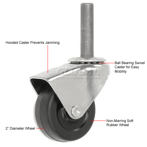 Hooded Type Series Chair Caster With Soft Rubber Wheel Stem Type B