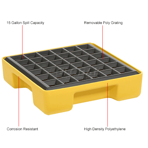 Eagle 1633 1 Drum Spill Containment Modular Platform Yellow with No Drain 921220