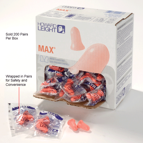 Howard Leight™ MAX1 MAX® Ear Plugs, Disposable, NRR 33, Uncorded, 200