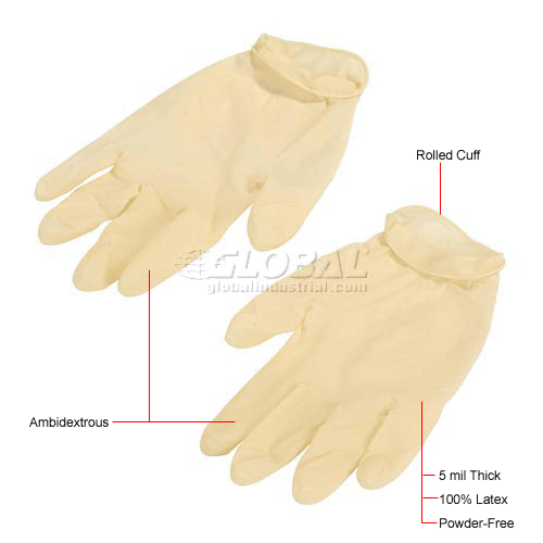 Safety Zone Industrial Grade Latex Gloves, PowderFree, M, White, 100