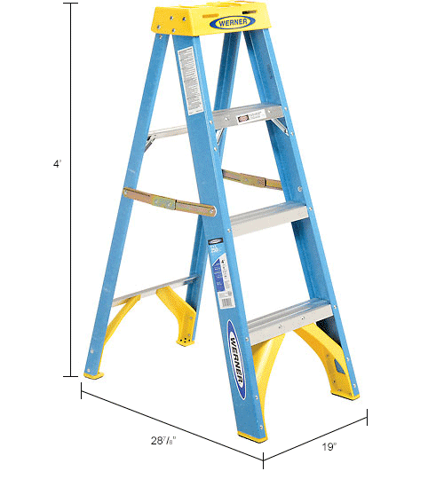 Werner 4' Fiberglass Step Ladder w/ Plastic Tool Tray 6004