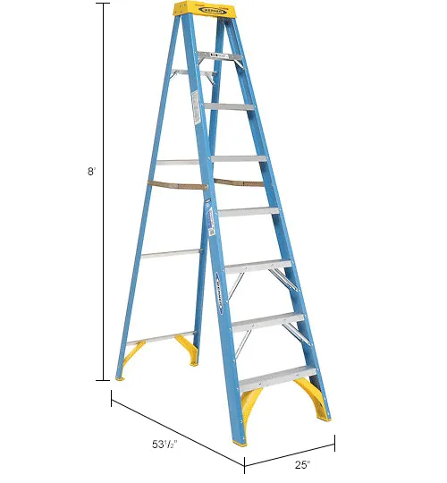 Werner 8' Fiberglass Step Ladder w/ Plastic Tool Tray 250 lb. Cap