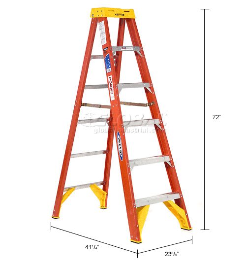 Werner 6' Fiberglass Step Ladder w/ Plastic Tool Tray 300 lb. Cap - 6206