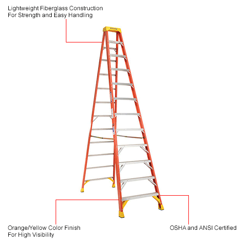 Werner 12' Fiberglass Step Ladder w/ Plastic Tool Tray 300 lb. Cap - 6212