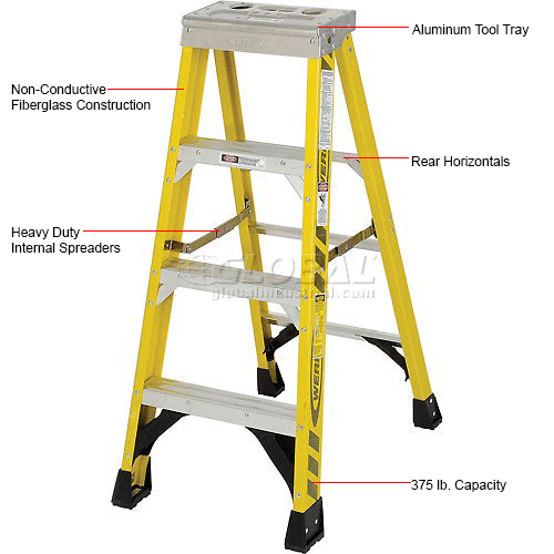 Fiberglass Step Ladder With Aluminum Tool Tray
																			