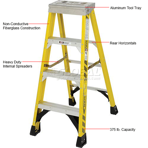 Fiberglass Step Ladder With Aluminum Tool Tray