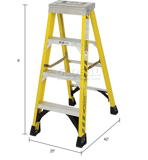 Werner 6' Fiberglass Step Ladder W  Aluminum Tool Tray 375 Lb. Cap 