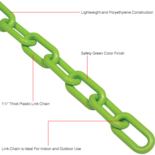 Global Industrial&#153; Plastic Chain Barrier, 1-1/2"x50'L, Safety Green