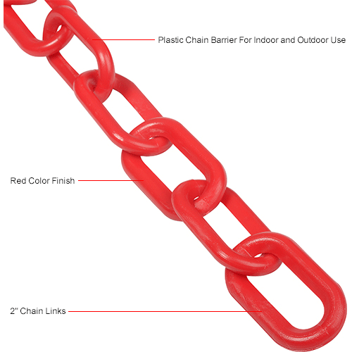 Global Industrial&#153; Plastic Chain Barrier, 2"x50'L, Red