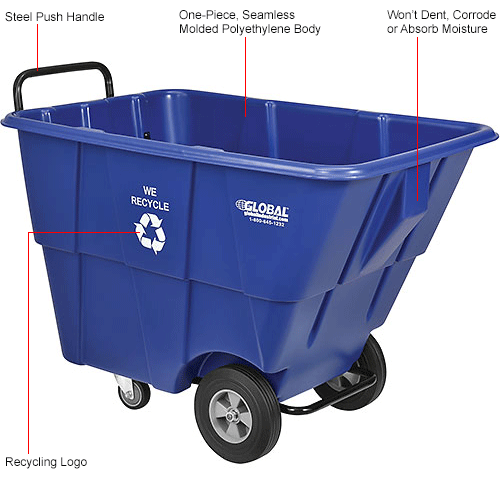 Deluxe Blue Plastic Recycling Tilt Truck 1/2 Cubic Yard Capacity 750 Lb. Cap.