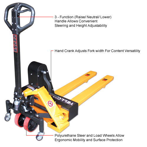 Yellow Jack-it™ Adjustable Fork Width Pallet Jack Truck 2200 Lb. Cap 