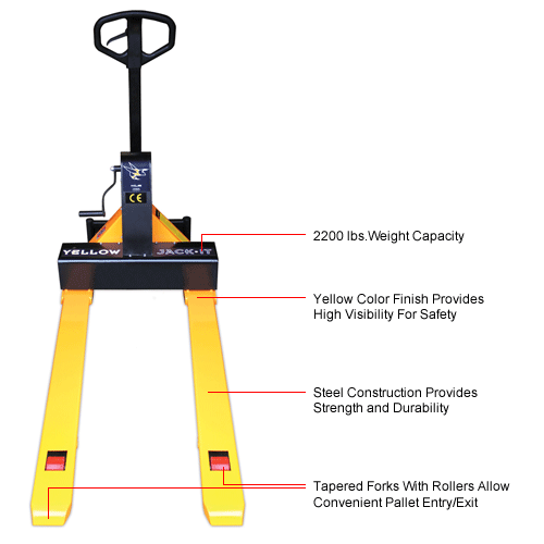 Yellow JackIt™ Adjustable Fork Width Pallet Jack Truck 2200 Lb. Cap