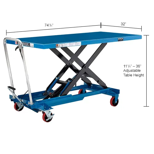 Global Industrial™ Long Deck Mobile Scissor Lift, Oversized 63