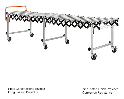 Portable Flexible & Expandable Conveyor - Steel Rollers - 175 Lbs. Per Foot