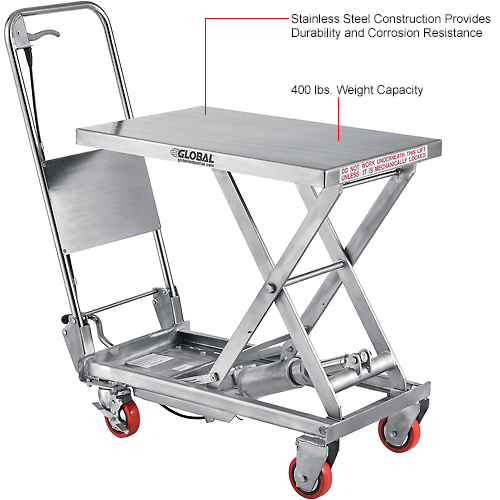 Global Industrial™ Stainless Steel Mobile Scissor Lift Table 27 X 17