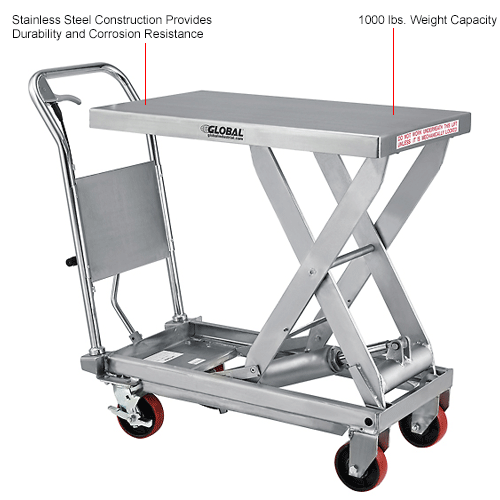 Global Industrial™ Stainless Steel Mobile Scissor Lift Table 32 x 19