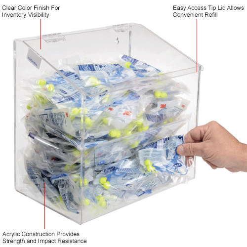 Brady Ear Plug Dispenser - 13" Height Acrylic Container With "Wear Your Earplugs" Legend