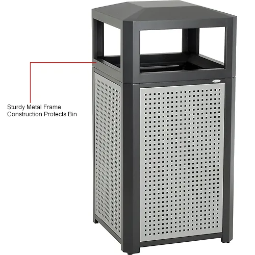 Safco® Outdoor Perforated Steel Trash Can, Side Opening, 38 Gallon