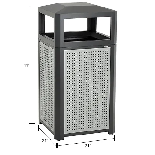 Safco® Outdoor Perforated Steel Trash Can, Side Opening, 38 Gallon