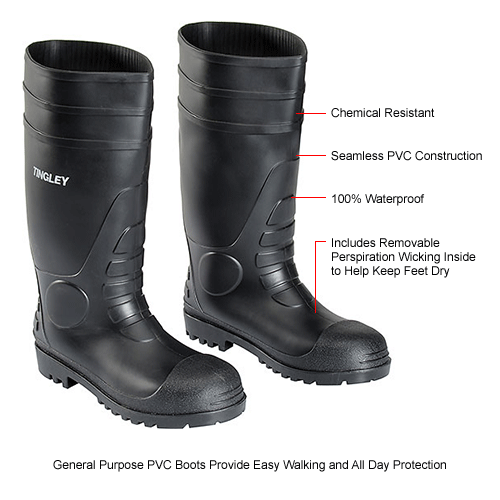 Tingley® 31151 Economy PVC Knee Boots, Size 13, Black, Plain Toe ...