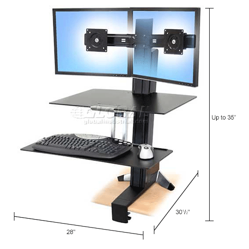 Ergotron&#174; WorkFit-S Sit-Stand Workstation w/Worksurface, For Dual Monitors, Black