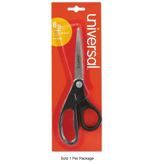 Universal Economy Scissors, 8" Length, Straight Handle, Stainless Steel, Black
																			