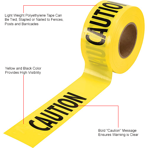 Empire&#174; Economy Caution Barricade Tape, 3" x 1000 ft, Yellow/Black