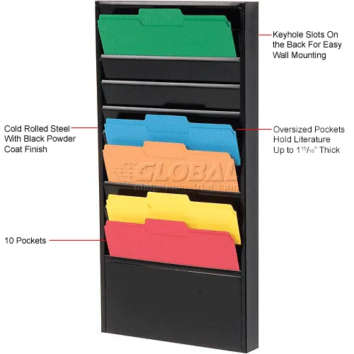 Displays2go 11-Tier File Folder Wall Rack - Powder Coated Steel, Letter Size