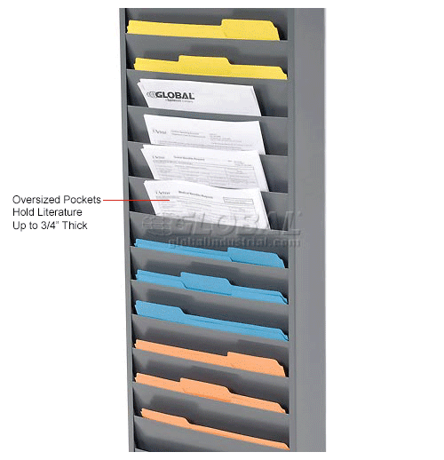 Displays2go File Folder Wall Rack Tiered 20 Pockets Office & Medical Charts Black Steel JMFF20BLK 