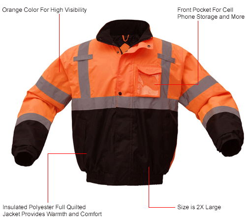 GSS Safety 8002 Class 3 Waterproof Quilt-Lined Bomber Jacket, Orange/Black, 2XL