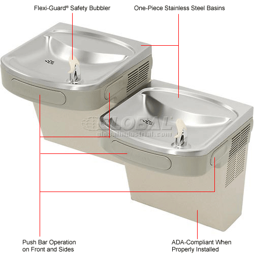 Elkay ADA Barrier Free Water Cooler, Light Gray Granite, 2 Station