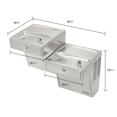 Elkay ADA Vandal Resistant Water Cooler, SS, Cane Apron, 2 Station