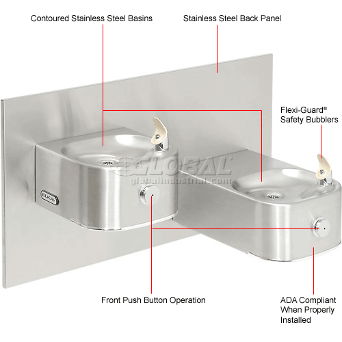 Elkay® 2 Station Wall Mount Drinking Fountain w/ Cane Apron, ADA