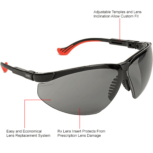 Uvex® S3301HS Genesis XC Safety Glasses, Black Frame, Gray HS Lens