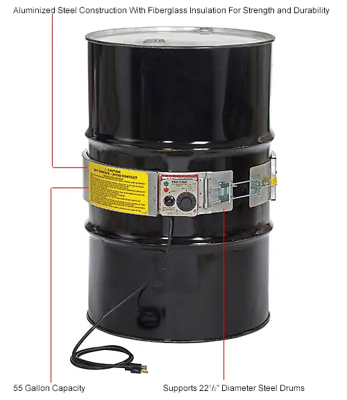 Drum Heater With Thermostat Control For 55 Gallon Steel Drum, 60