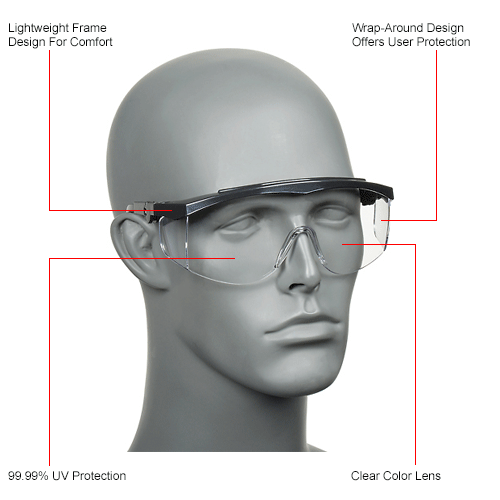 MCR Safety TK110 Crews Tomahawk Wraparound Glasses, Clear Lens, Black Frame, 1 Pair