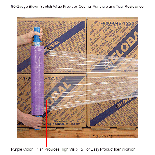 Goodwrappers&#174; Extended-Core Stretch Wrap - 20" x 1000' - 80 Gauge, Blown- Purple Tint