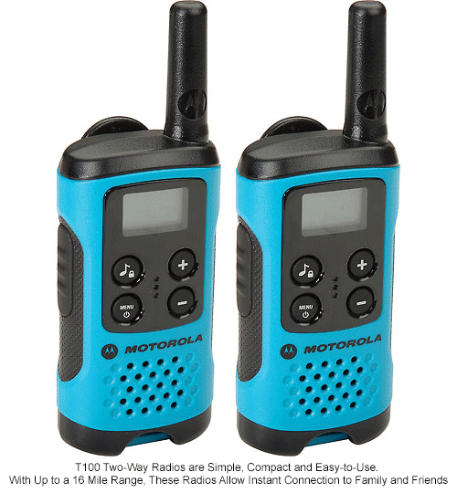 Motorola Talkabout® T100 Two-Way Radios, Neon Blue - 2 Pack