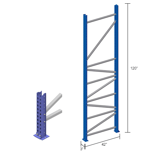 Interlake Mecalux Pallet Rack Tear Drop Upright Frame, Bolted, 120"H x