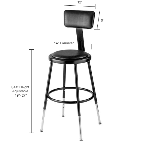 Interion® Steel Shop Stool w/Backrest & Padded Seat - Adjustable Height ...