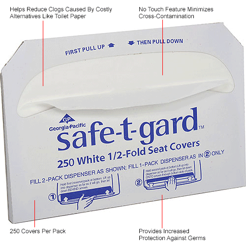 GP SafeTGard White 1/2 Fold Toilet Seat Covers, 250 Covers/Pack, 20