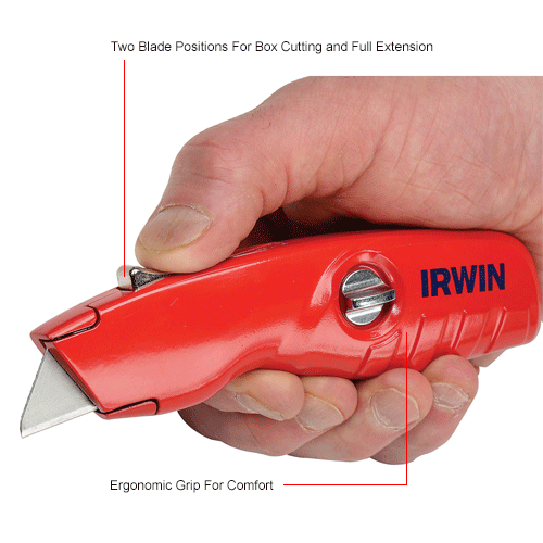 Irwin 2088600 Self-Retracting Safety Utility Knife with Ergonomic No-Slip Handle