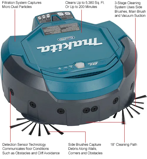Makita® Lithium-Ion Brushless Cordless Robotic Vacuum, 18 Makita® Lithium-Ion Brushless Cordless Robotic Vacuum, 18