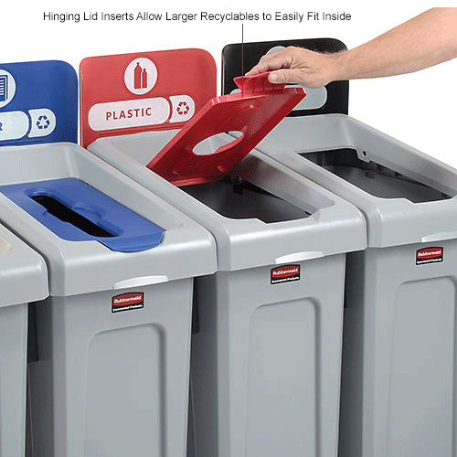 Rubbermaid Slim Jim Recycling Station, Landfill/Paper/Plastic/Cans, (4) 23 Gallon - 2007918