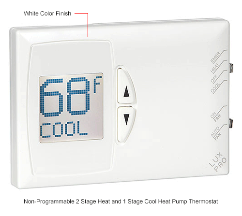 LUX Low Voltage Digital Non-Programmable Thermostat PSDH121B - 2 Stage Heat 1 Cool Heat Pump 24 VAC
