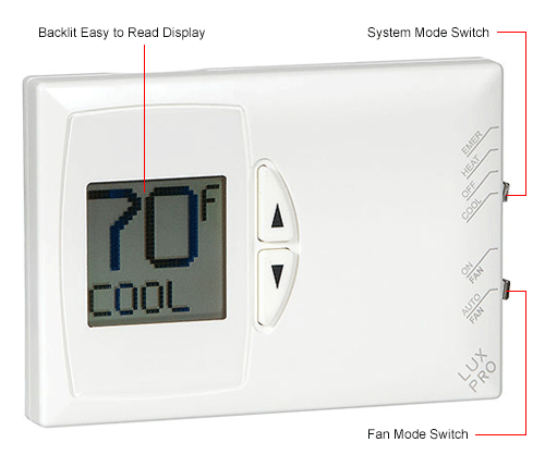 LUX Low Voltage Digital Non-Programmable Thermostat PSDH121B - 2 Stage Heat 1 Cool Heat Pump 24 VAC