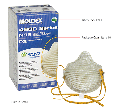 Moldex 4601 4600N95 Series AirWave&#174; N95 Particulate Respirator, Small, 10/Box