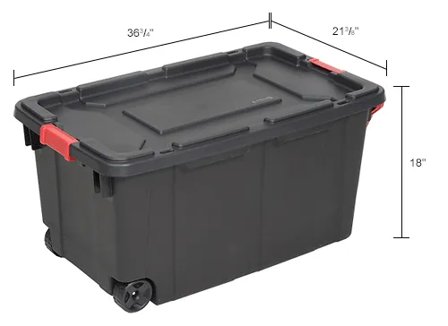 Sterilite Plastic Wheeled Industrial Tote, 40 Gal Capacity, 36-3/4